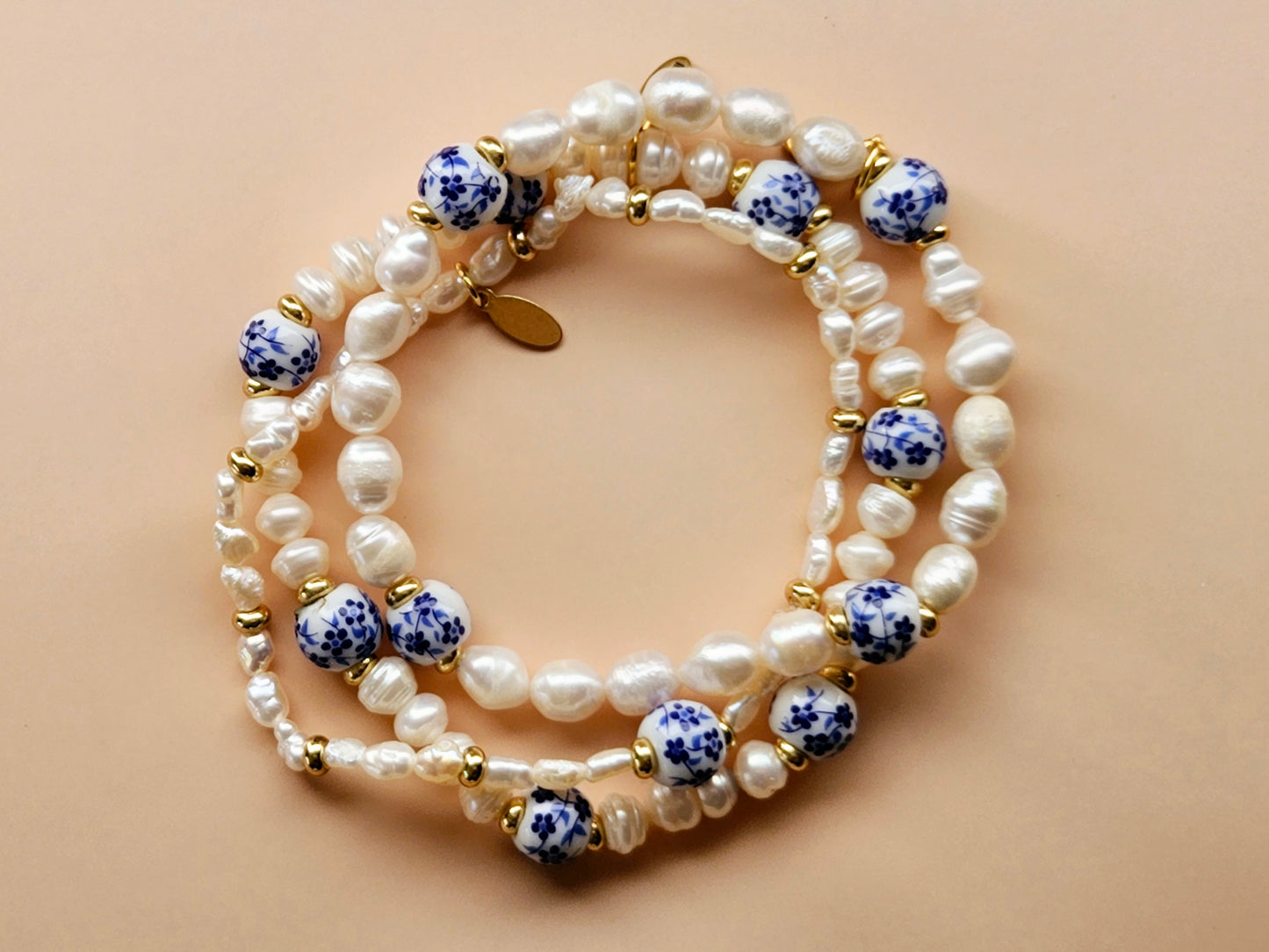 Stacking Bracelets uxe Layered Pearl and Porcelain Singles