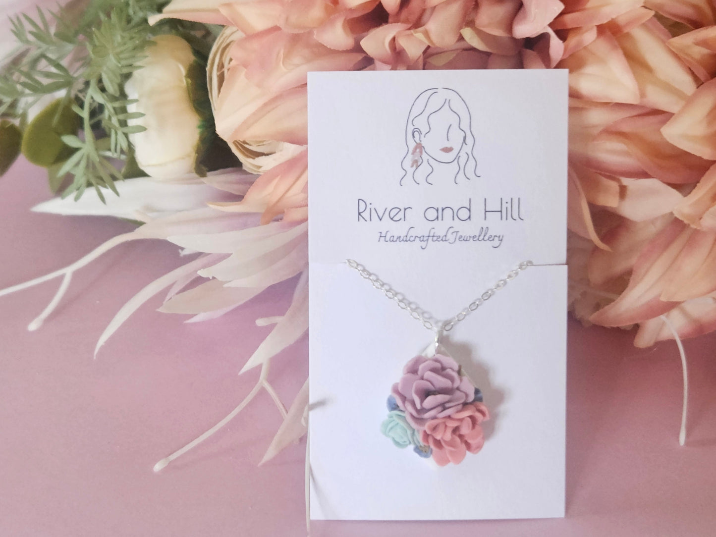 Floral Pastel Sterling Silver Necklace