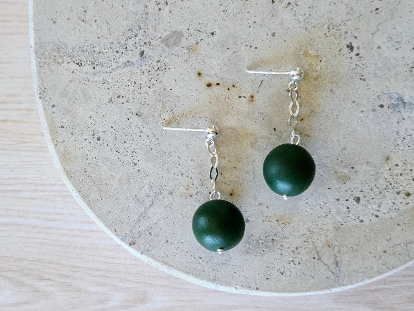 Contemporary Hand-rolled Bead Sterling Silver Earrings Green