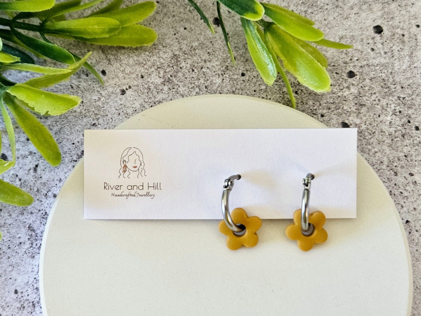 Retro Bloom Mustard and Pink Mini Hoop Earrings