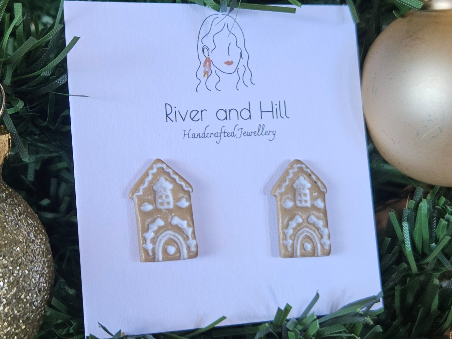 Christmas Folk Gingerbread House Studs
