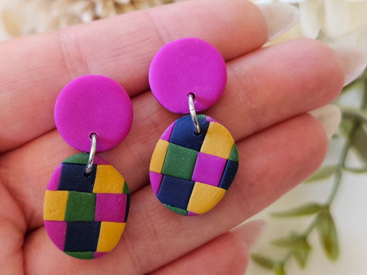 Checkered Drops Bright Earrings