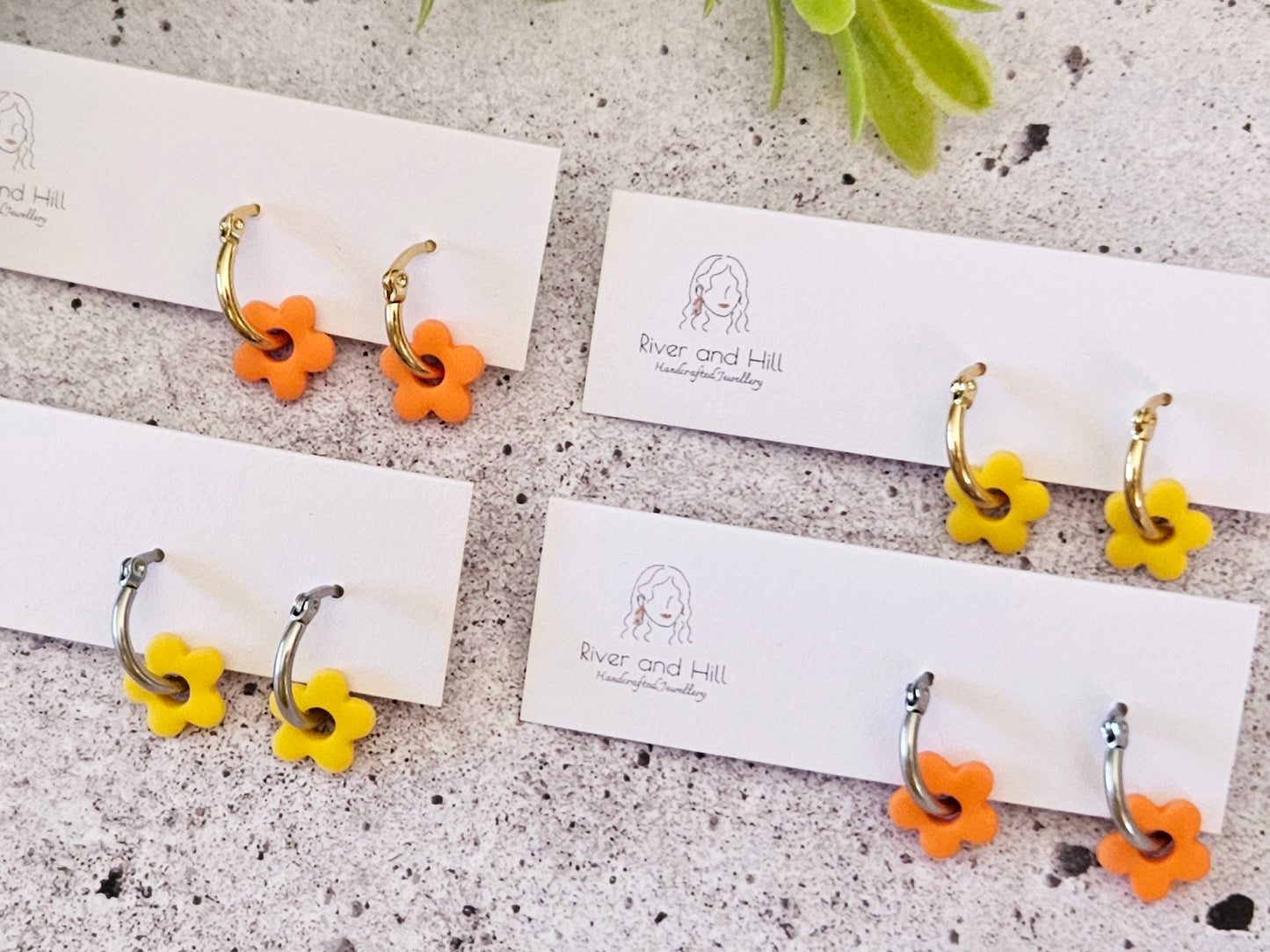 Retro Bloom Yellow and Orange Mini Hoop Earrings