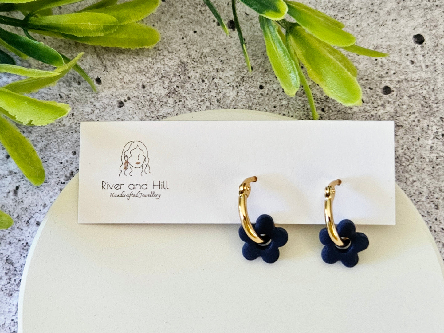 Retro Bloom Blue and Green Mini Hoop Earrings