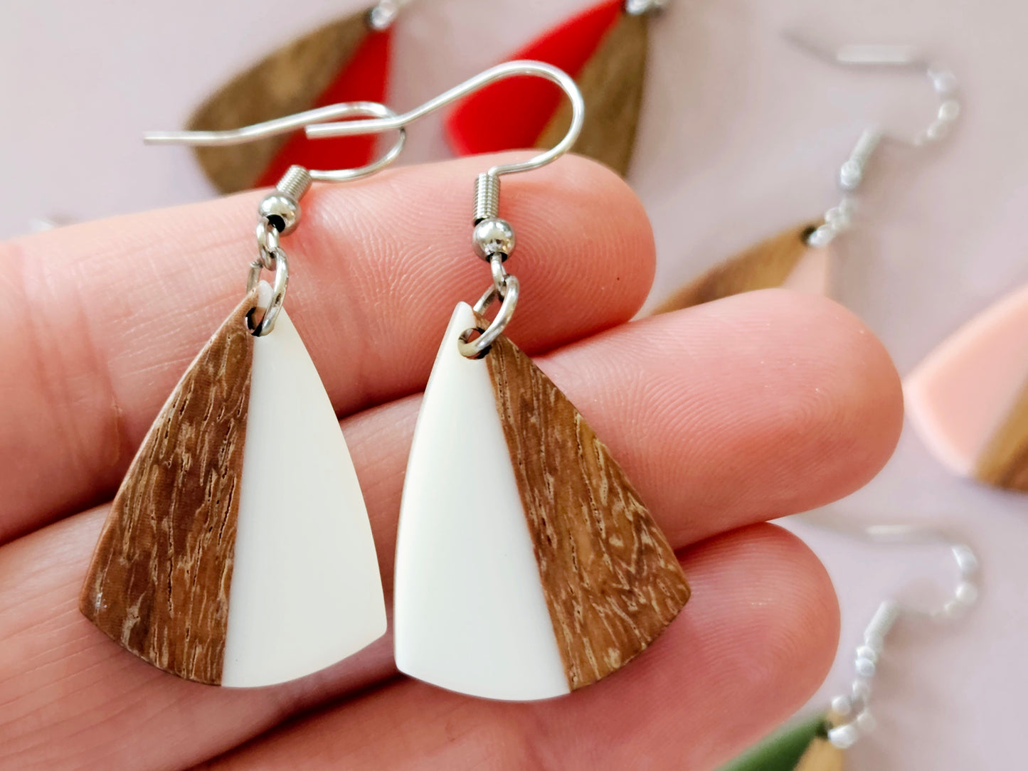 Wood and Resin Drop Earrings