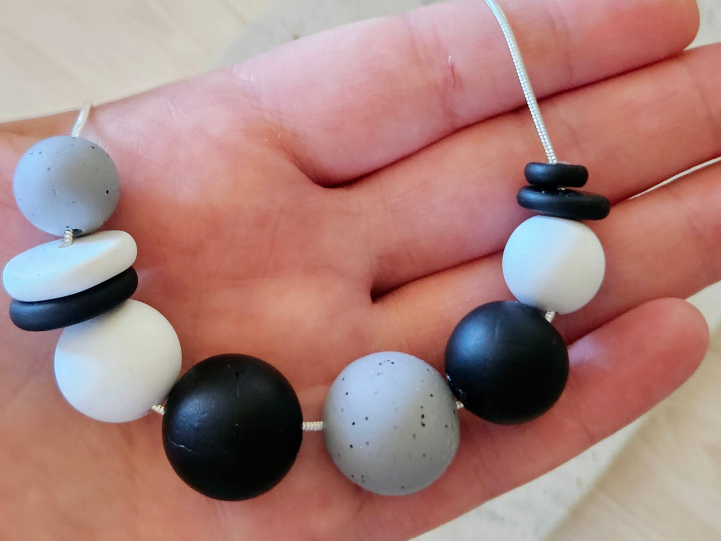 Contemporary Long Statement Sterling Silver Necklace Black