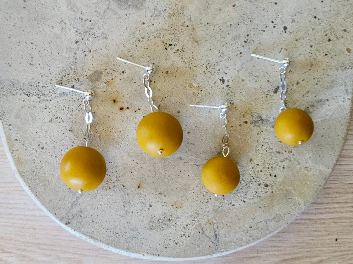 Contemporary Hand-rolled Bead Sterling Silver Earrings Mustard