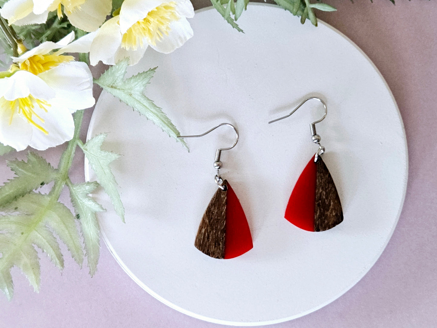 Wood and Resin Drop Earrings