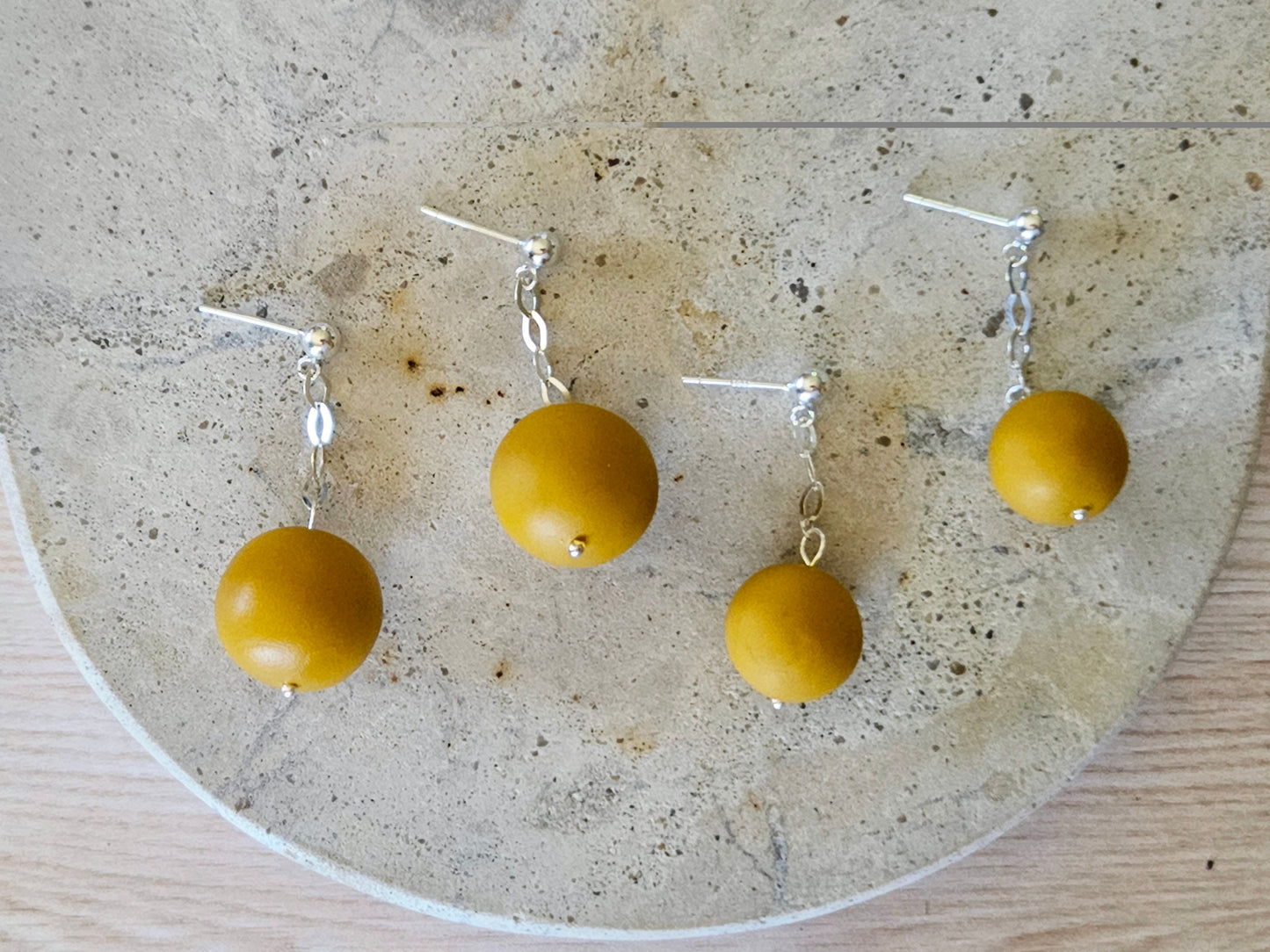 Contemporary Hand-rolled Bead Sterling Silver Earrings Mustard