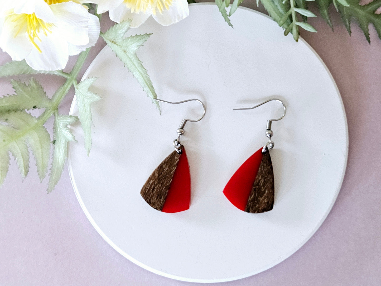 Wood and Resin Drop Earrings