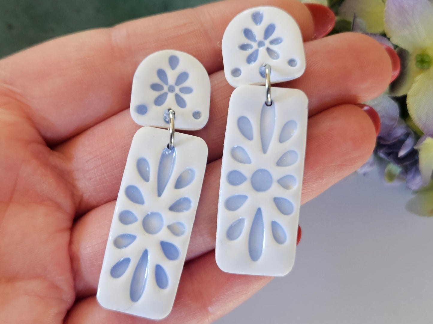 Porcelain Floral Rectangle Earrings