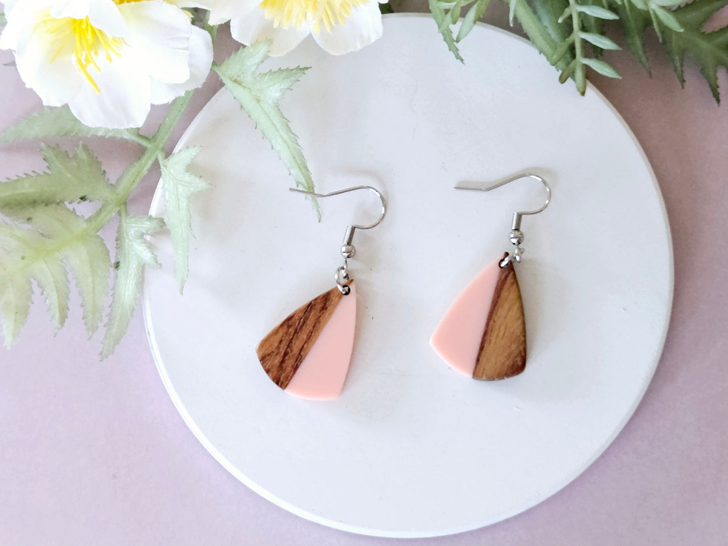 Wood and Resin Drop Earrings