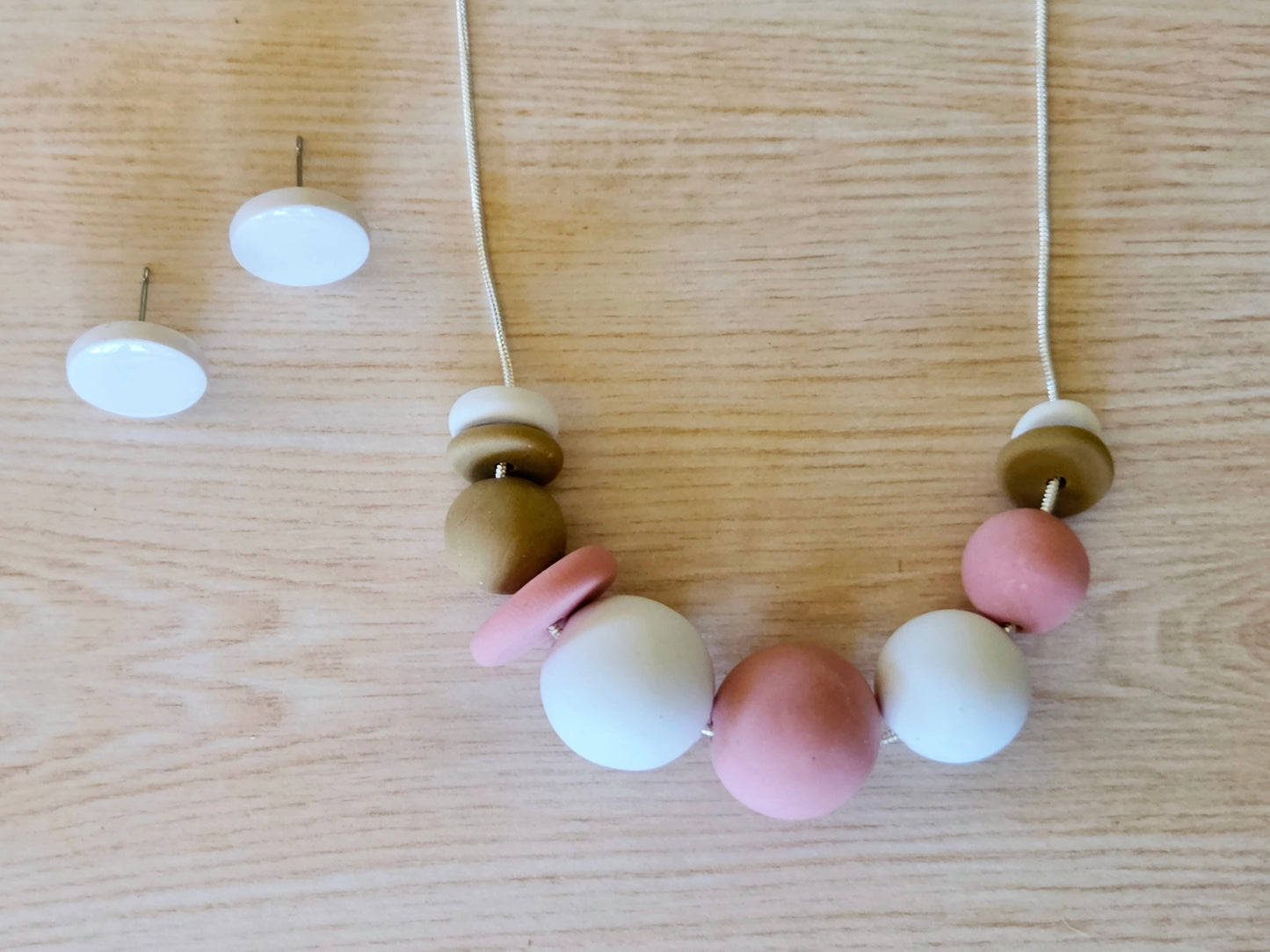 Contemporary Long Statement Sterling Silver Necklace Pale Pink