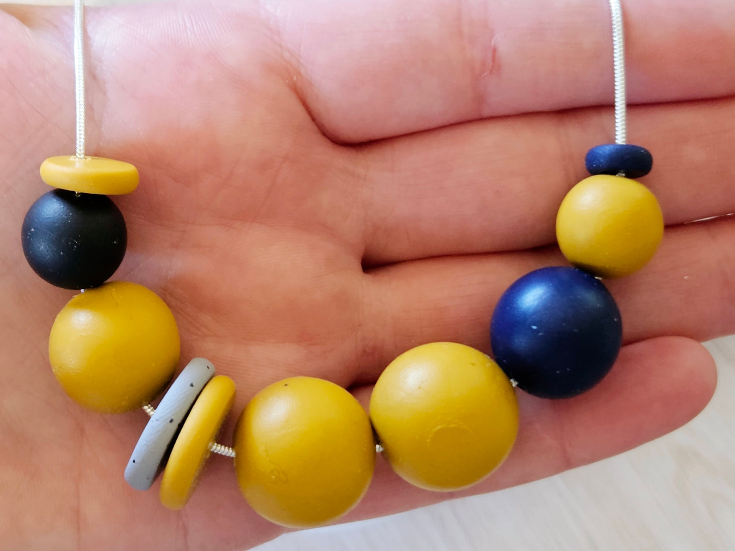 Contemporary Long Statement Sterling Silver Necklace Mustard