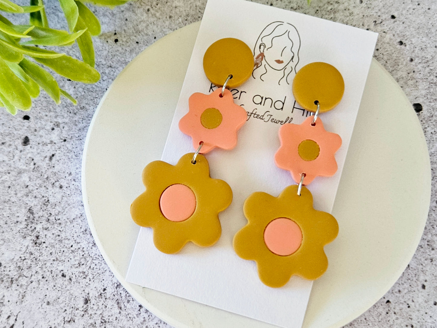 Retro Bloom Mustard and Pink Earrings