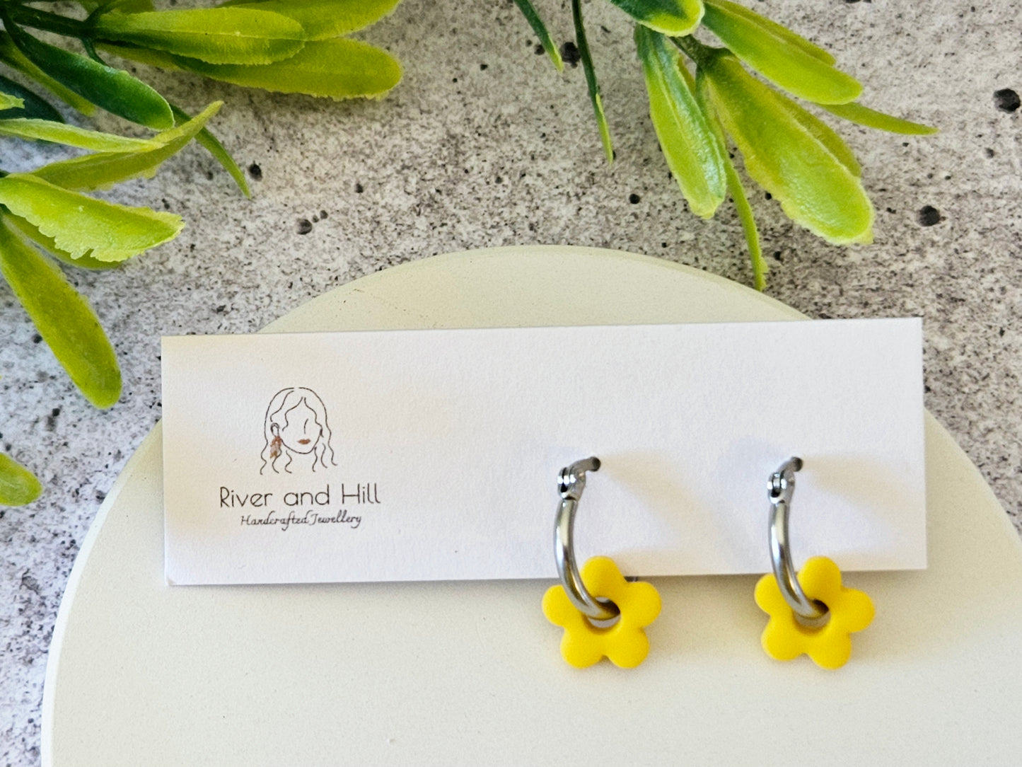 Retro Bloom Yellow and Orange Mini Hoop Earrings
