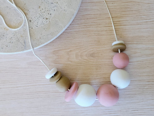 Contemporary Long Statement Sterling Silver Necklace Pale Pink