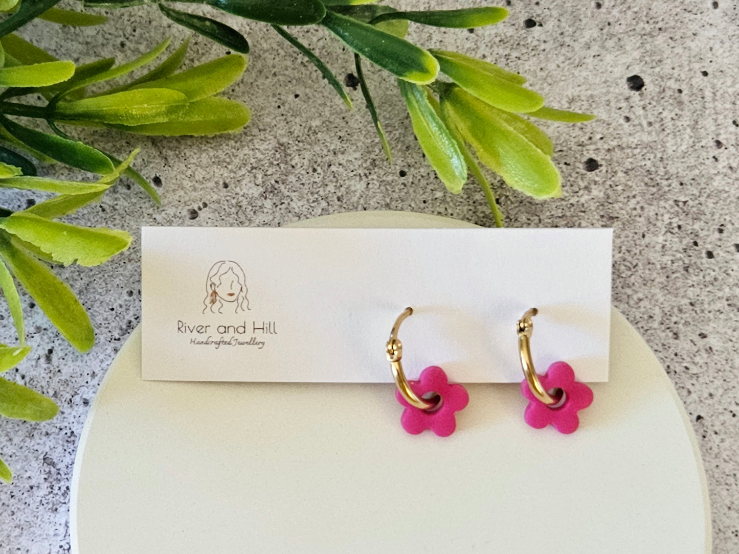 Retro Bloom Red and Pink Mini Hoop Earrings