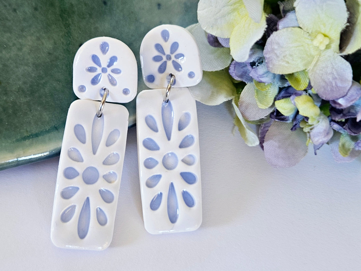 Porcelain Floral Rectangle Earrings