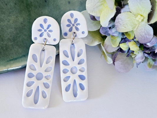 Porcelain Floral Rectangle Earrings