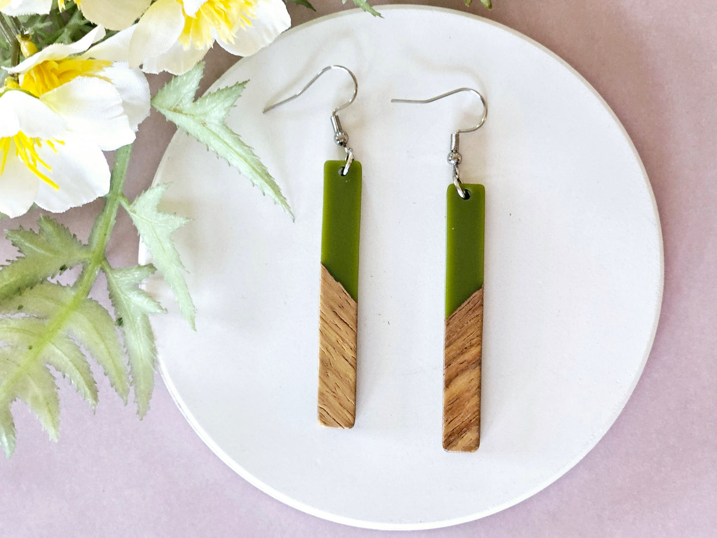 Wood and Resin Bar Earrings
