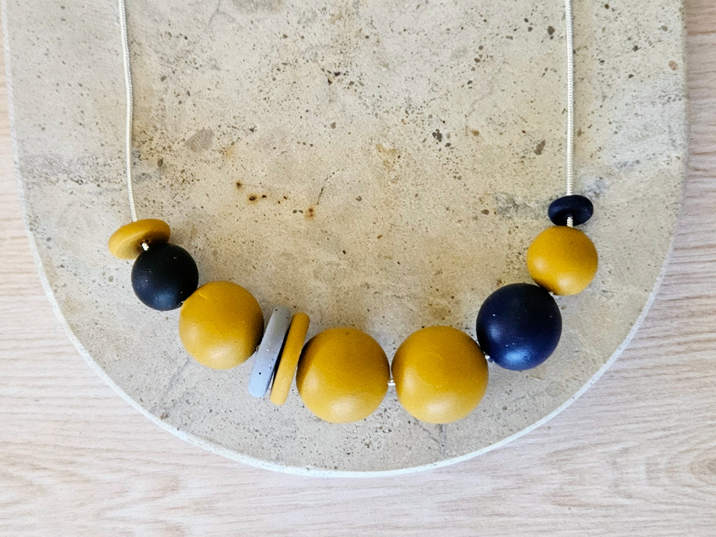 Contemporary Long Statement Sterling Silver Necklace Mustard