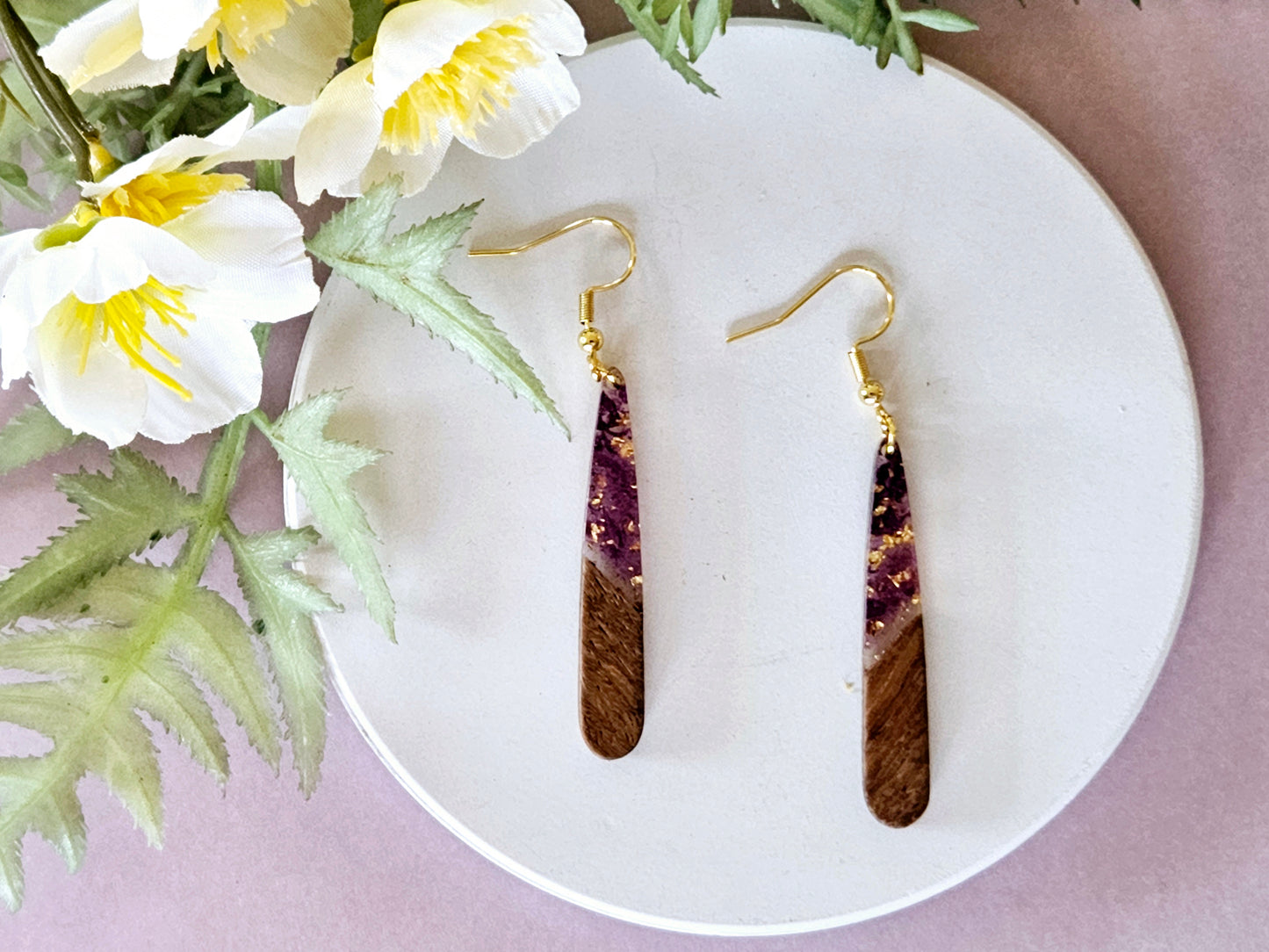 Wood and Resin Droplet Earrings