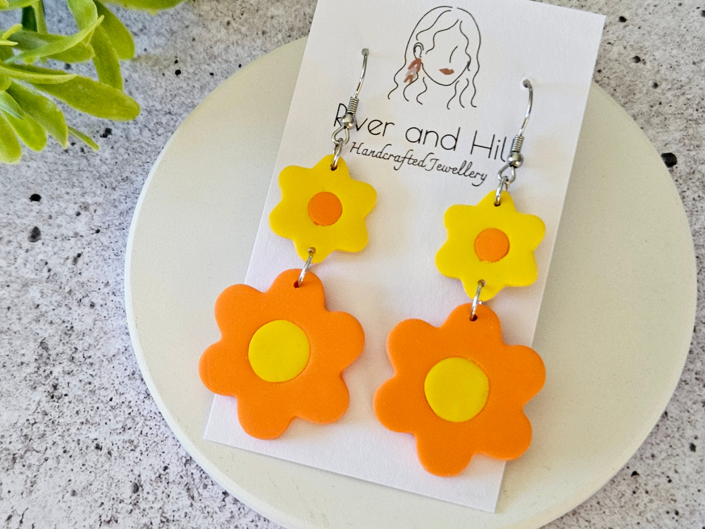 Retro Bloom Yellow and Orange Hook Earrings