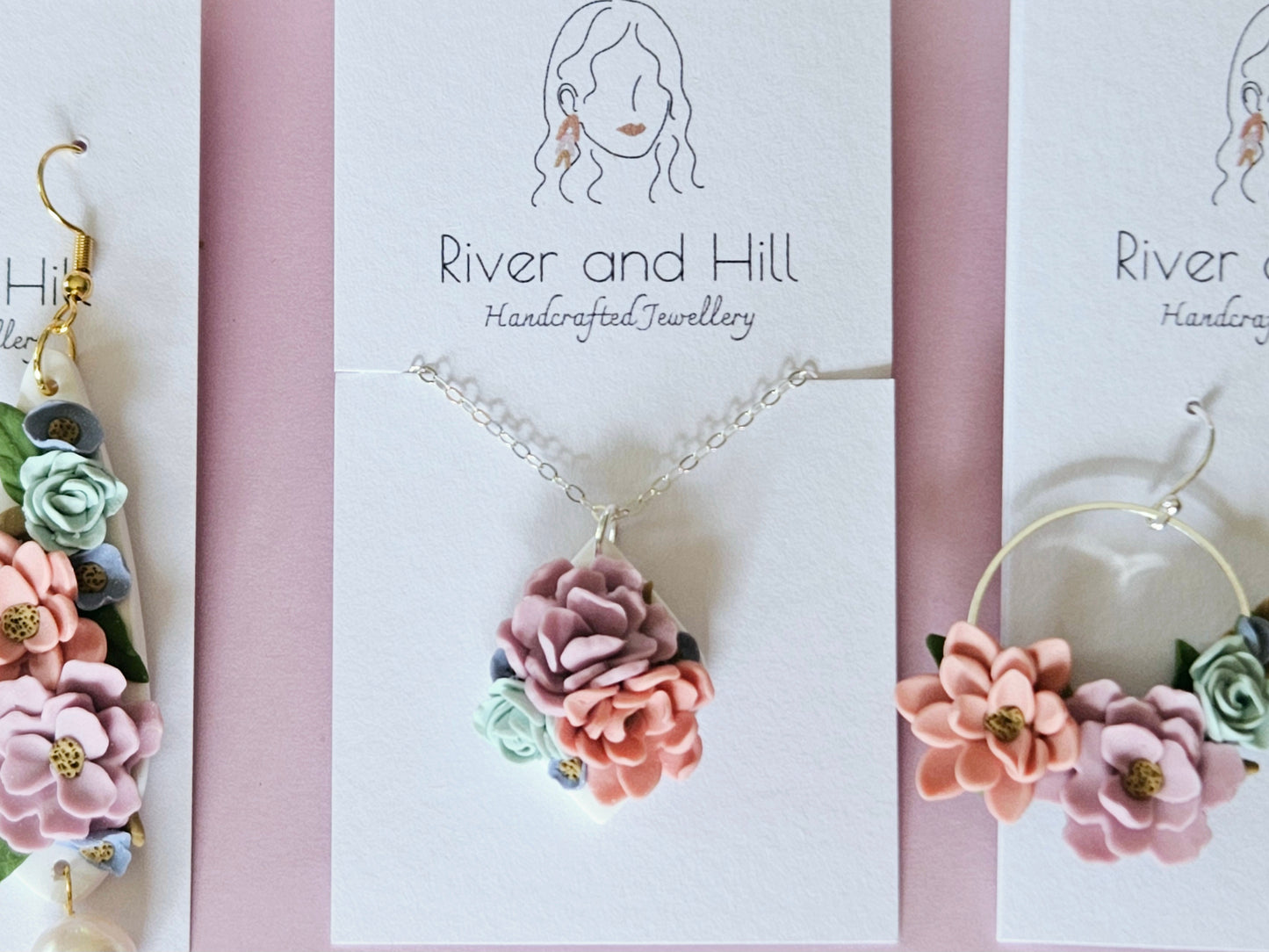 Floral Pastel Sterling Silver Necklace