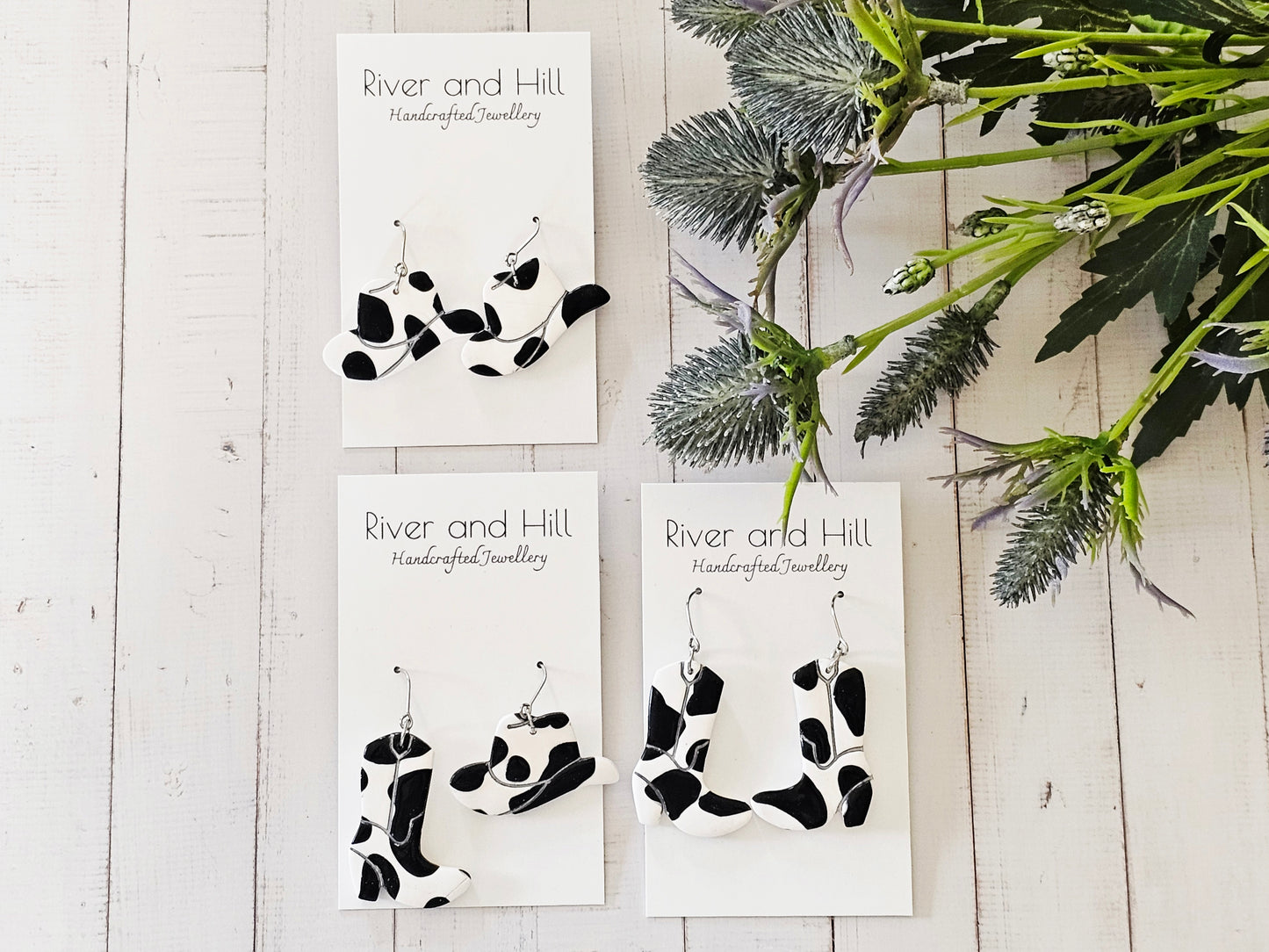 Cow Print Cowboy Boot Earrings