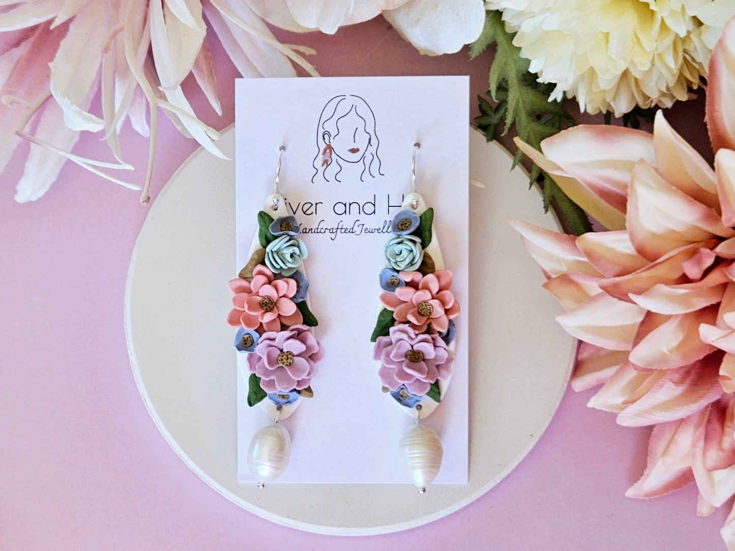 Floral Pastel Pearl Earrings