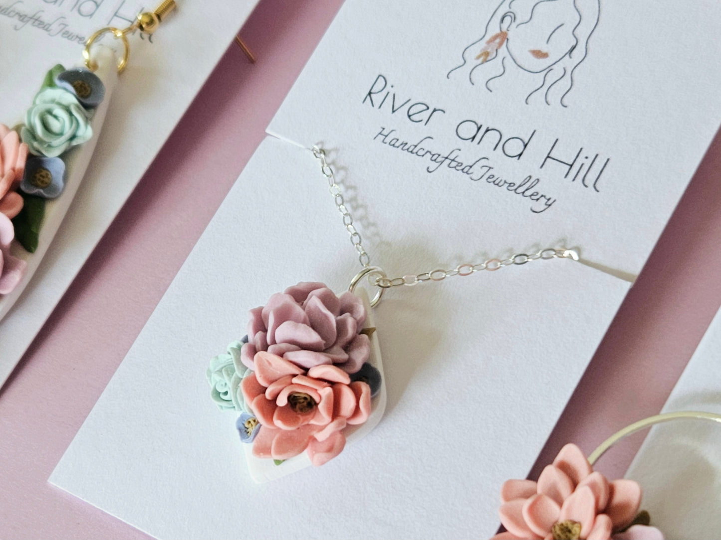 Floral Pastel Sterling Silver Necklace