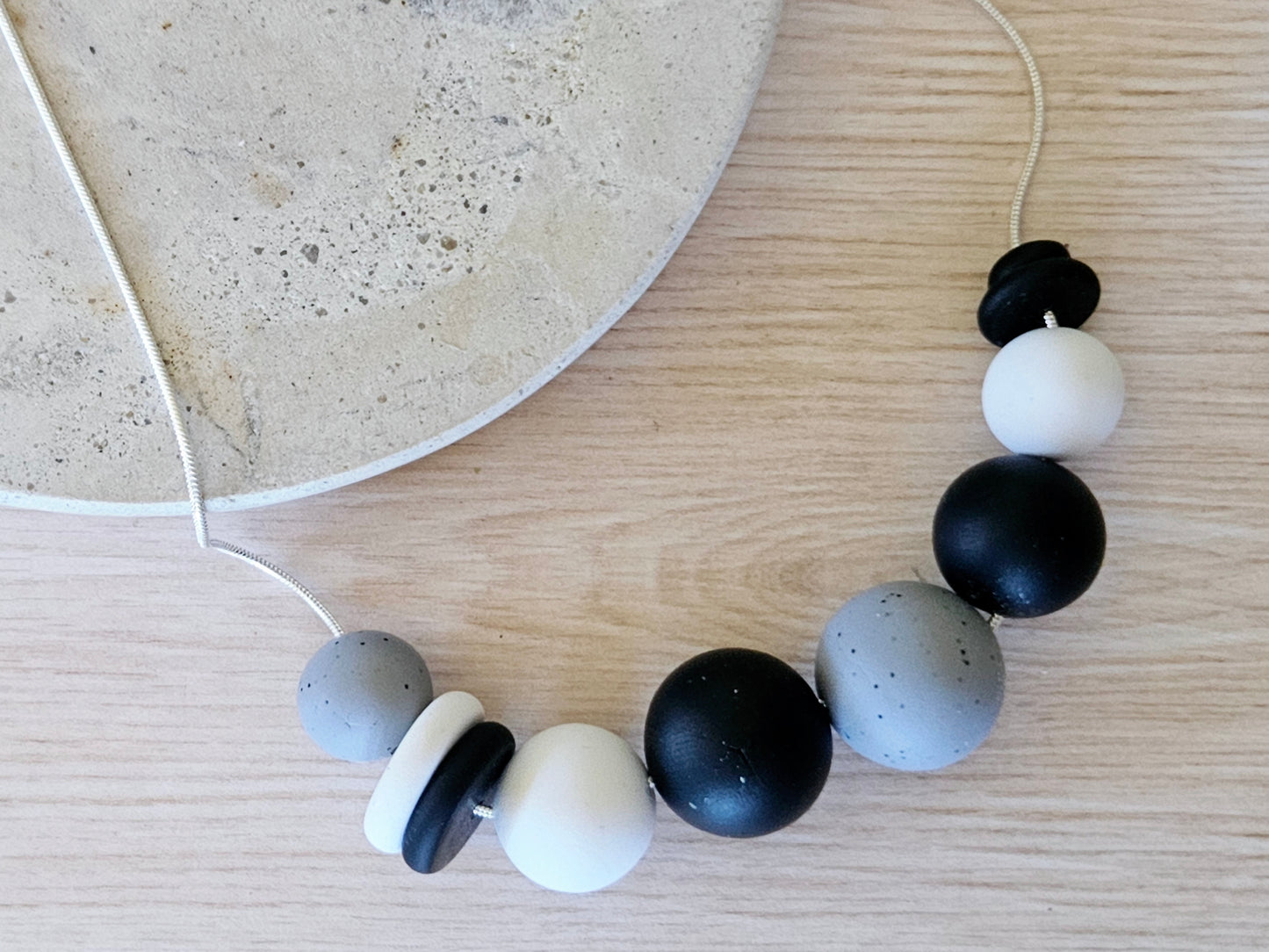 Contemporary Long Statement Sterling Silver Necklace Black