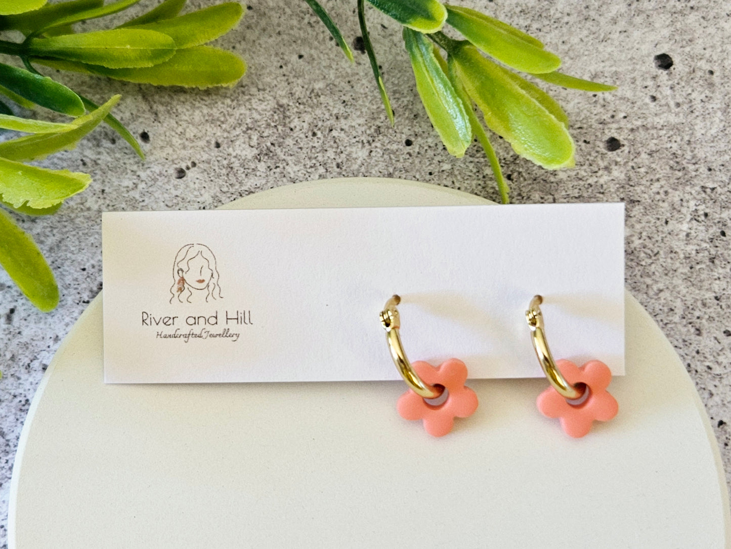 Retro Bloom Mustard and Pink Mini Hoop Earrings