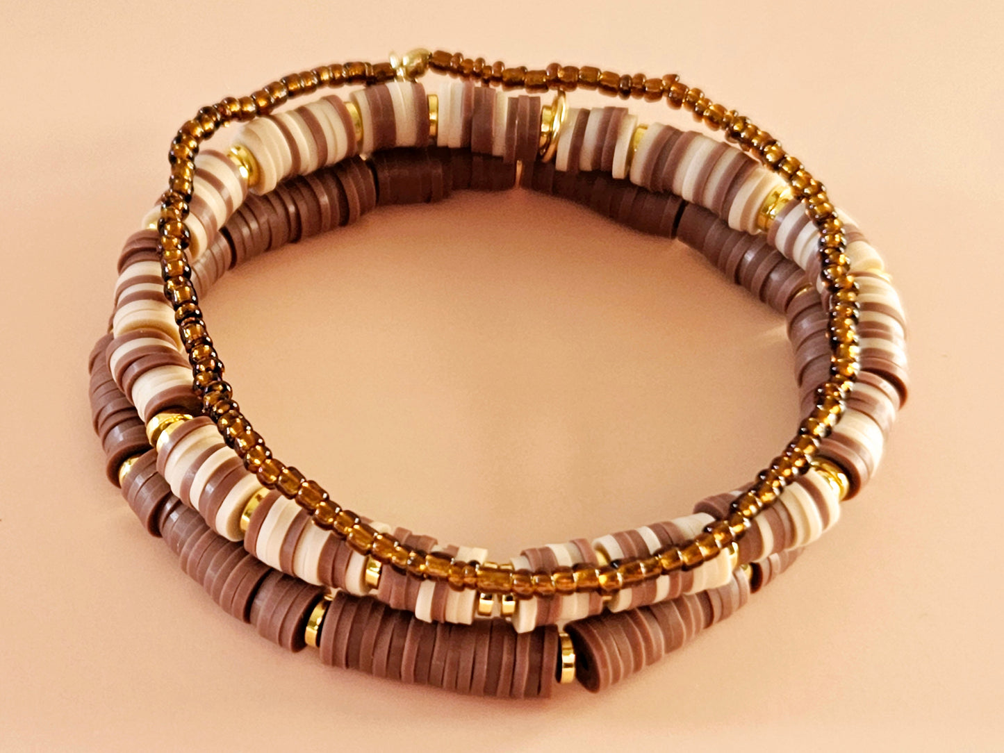 Luxe Layered Coffee and Cream Stack Bracelets