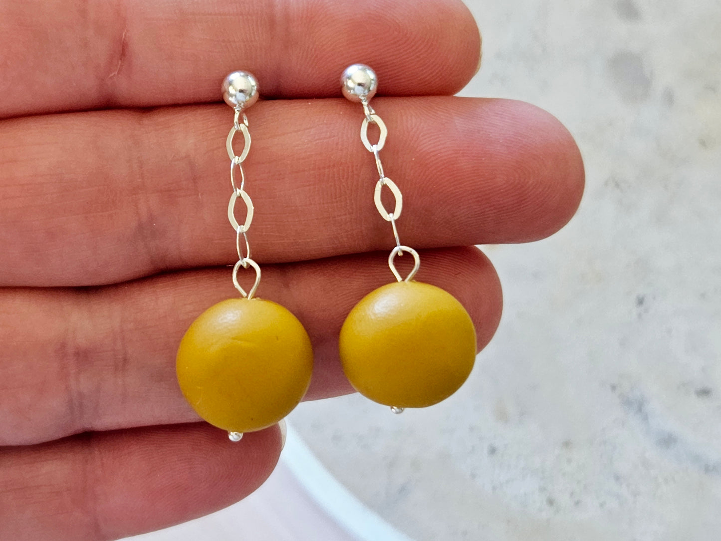 Contemporary Hand-rolled Bead Sterling Silver Earrings Mustard
