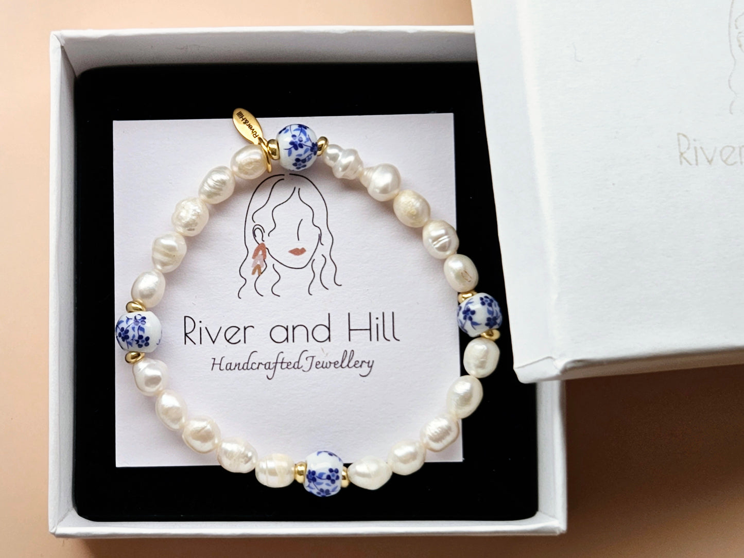 Stacking Bracelets uxe Layered Pearl and Porcelain Singles