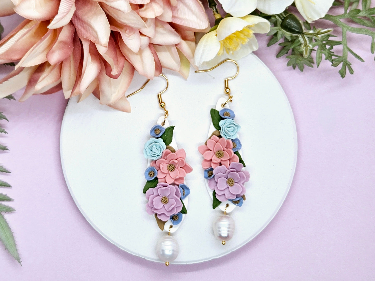 Floral Pastel Pearl Earrings