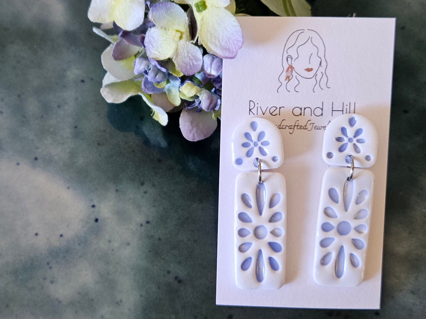 Porcelain Floral Rectangle Earrings