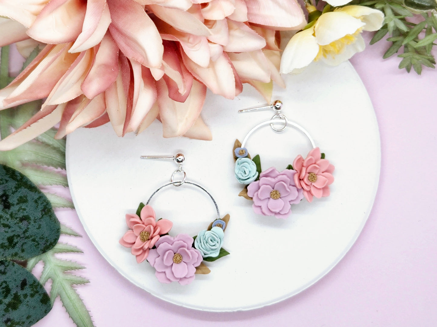 Floral Pastel Cluster Earrings