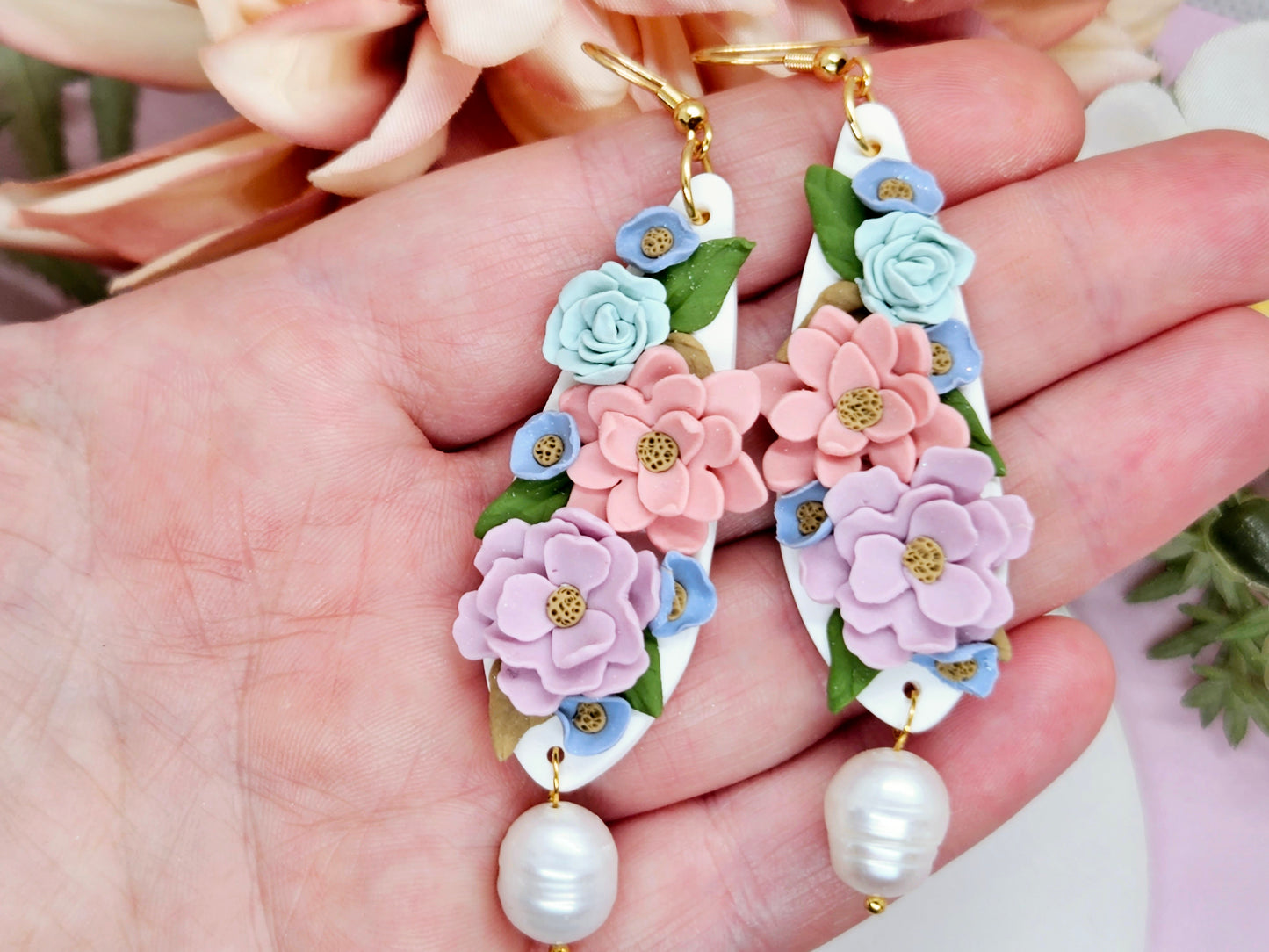 Floral Pastel Pearl Earrings