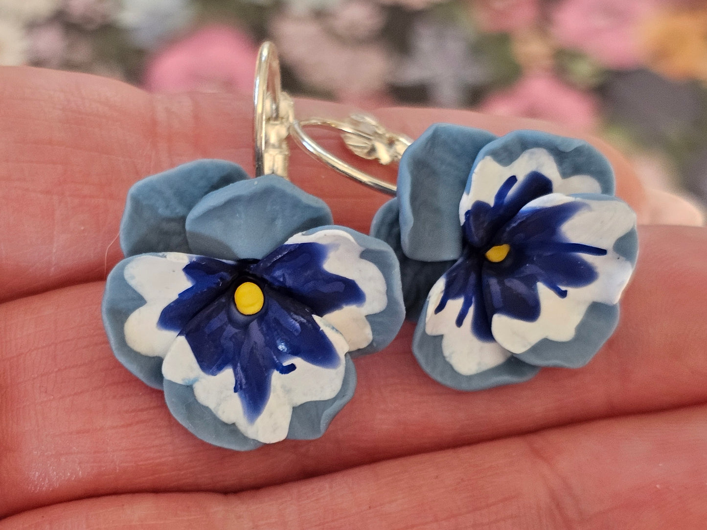 Pansy French Hook Blue Earrings