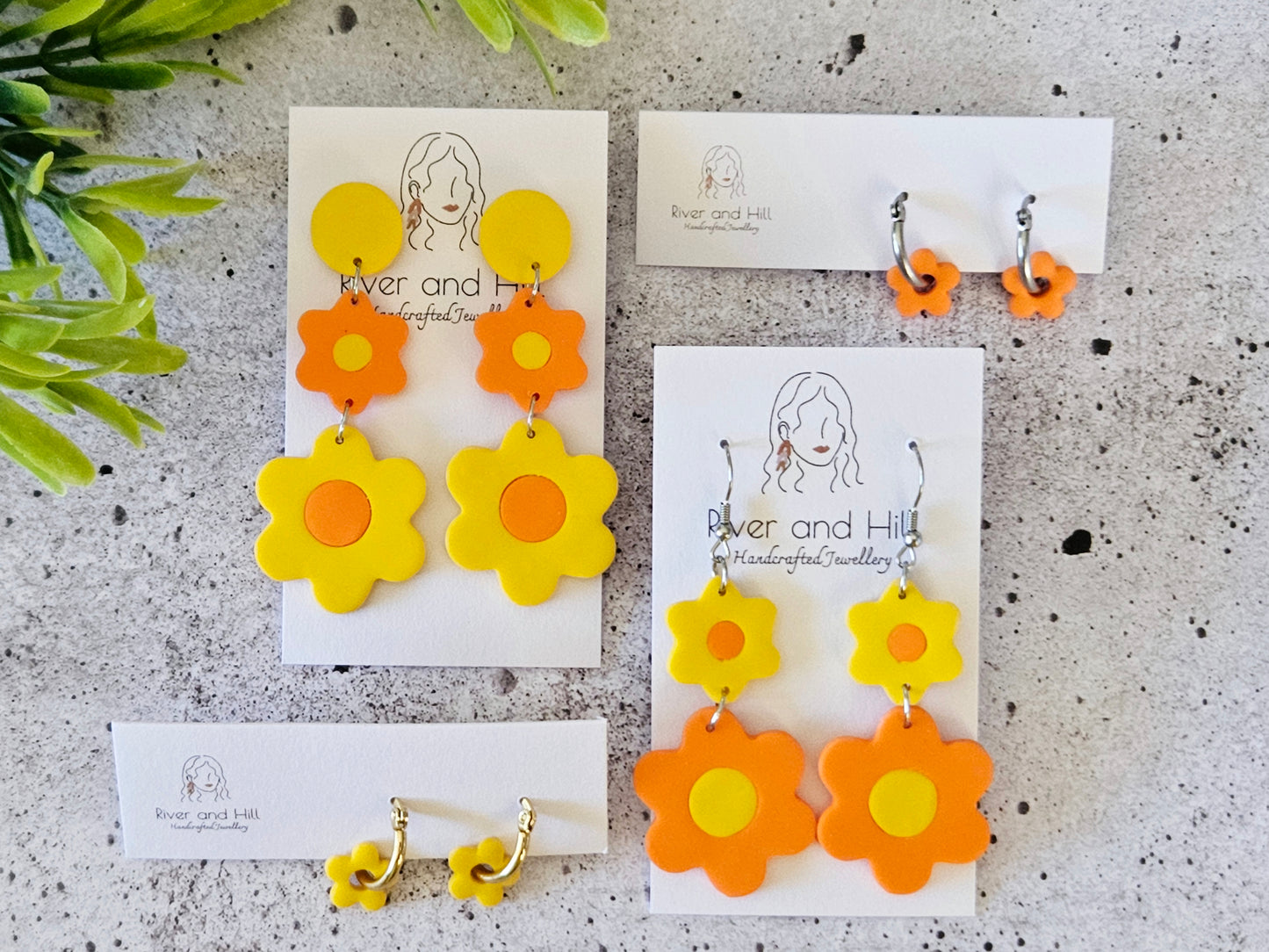 Retro Bloom Yellow and Orange Mini Hoop Earrings