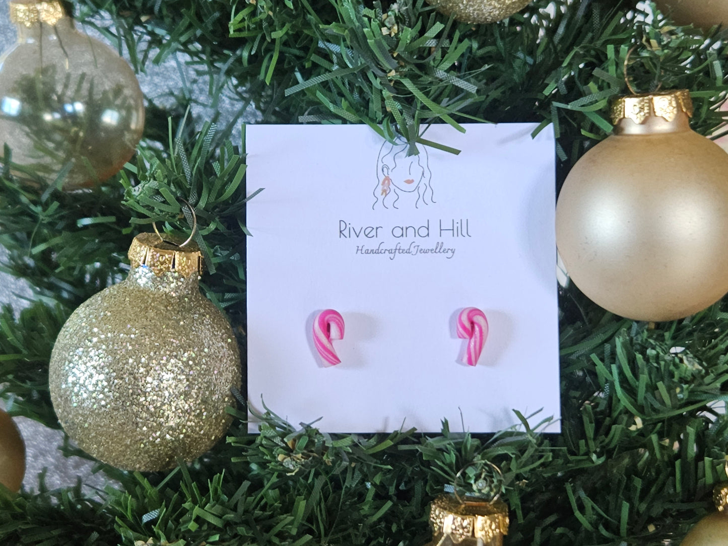 Christmas Pink Mini Candy Cane Studs