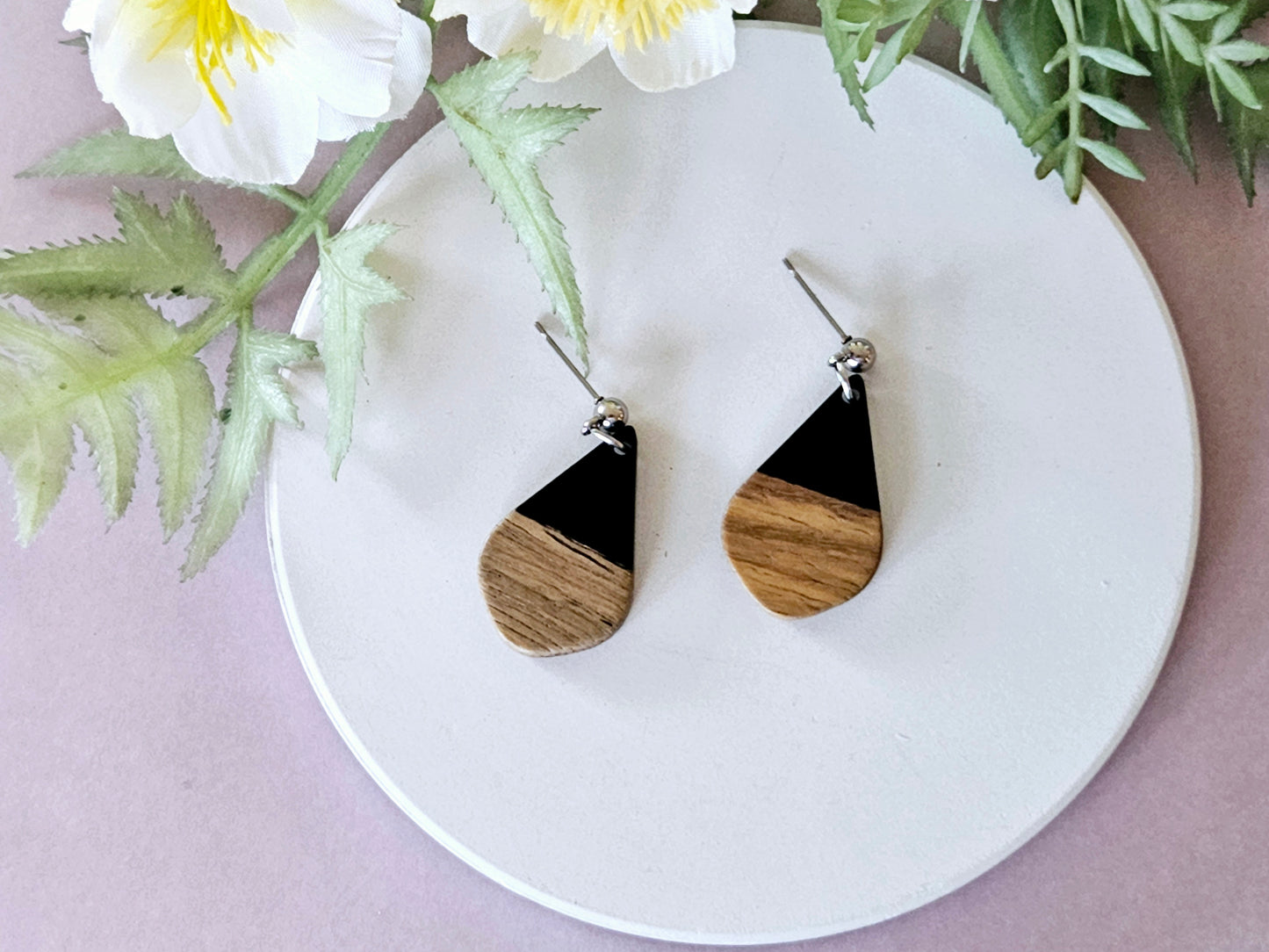 Wood and Resin Monochrome Dagger Earrings