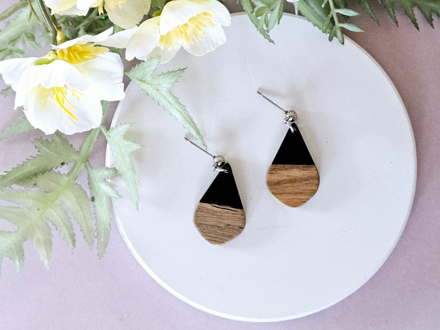 Wood and Resin Monochrome Dagger Earrings
