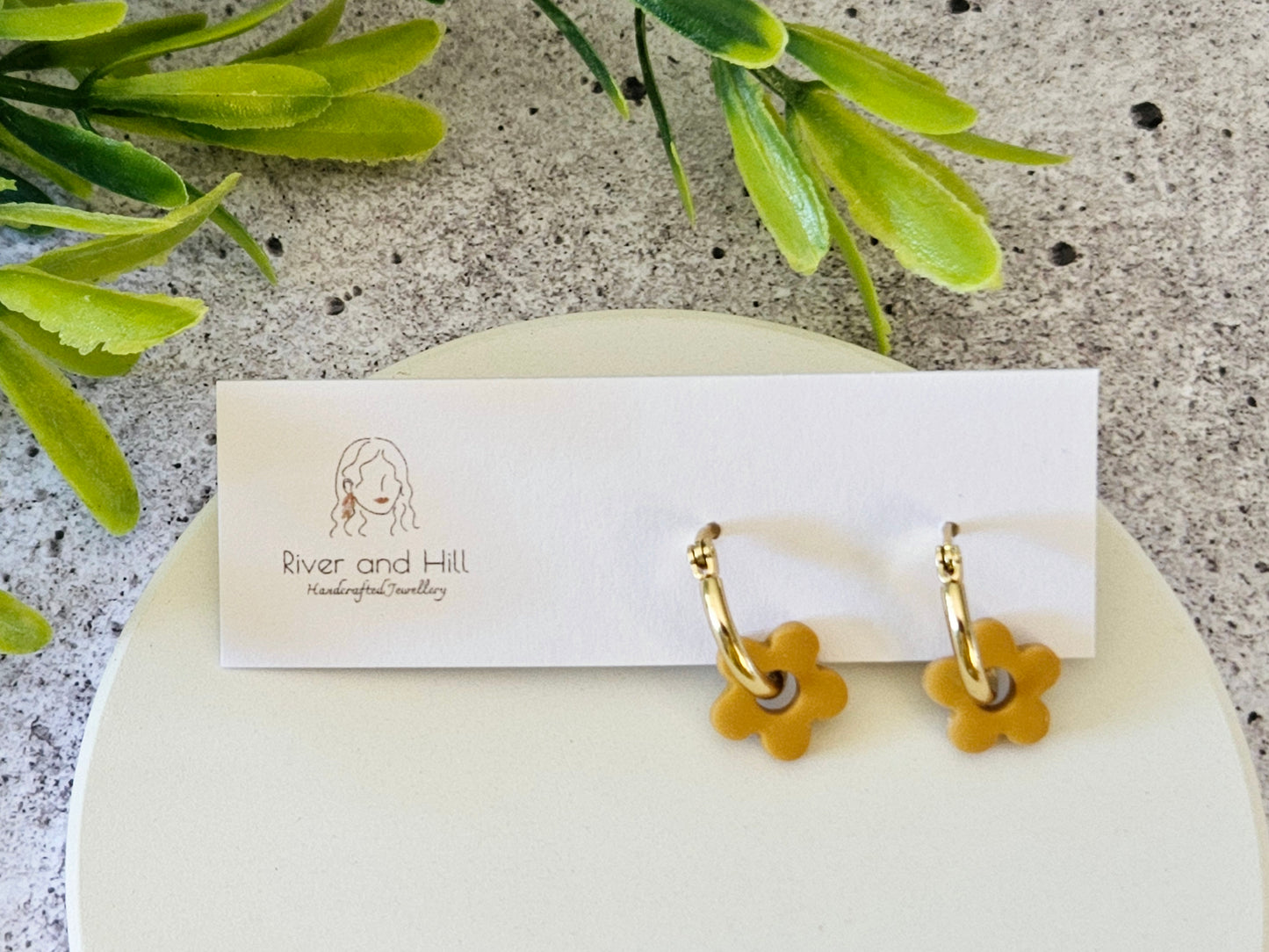 Retro Bloom Mustard and Pink Mini Hoop Earrings