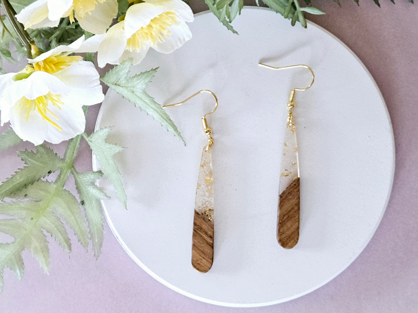 Wood and Resin Droplet Earrings