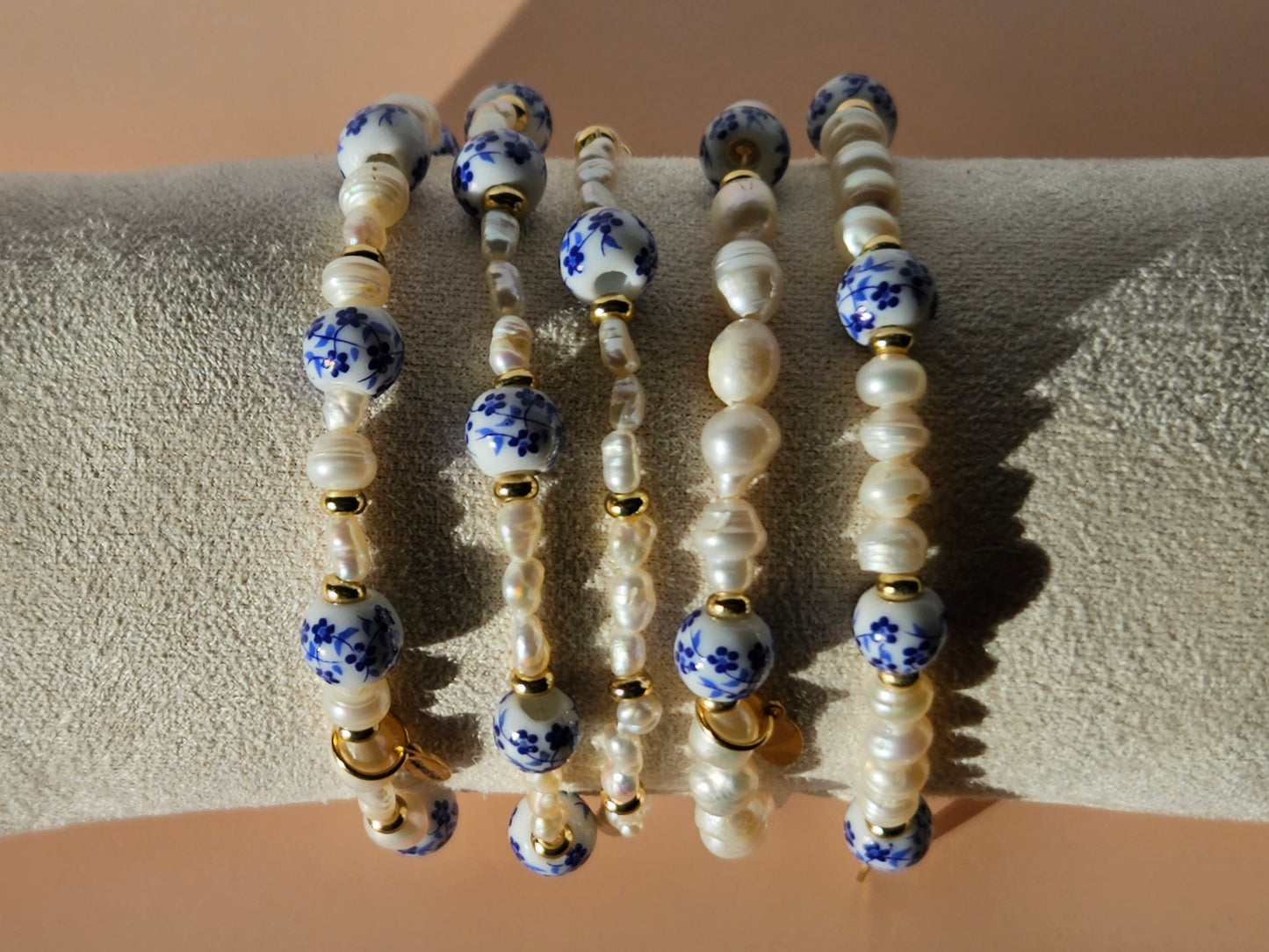 Stacking Bracelets uxe Layered Pearl and Porcelain Singles