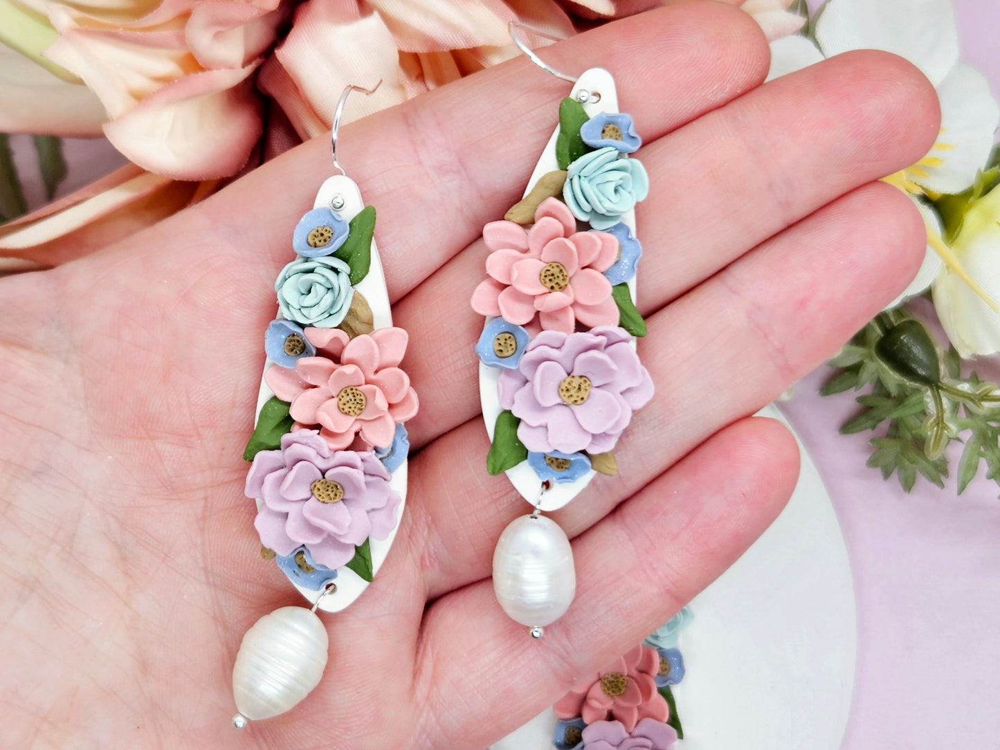 Floral Pastel Pearl Earrings